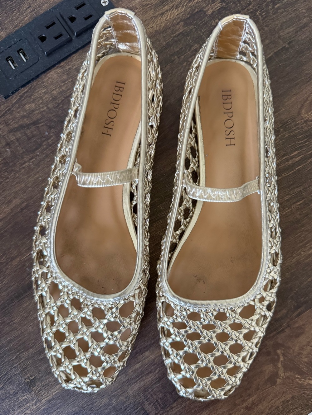 Posh Metallic Gold Braided Mary Jane Flats